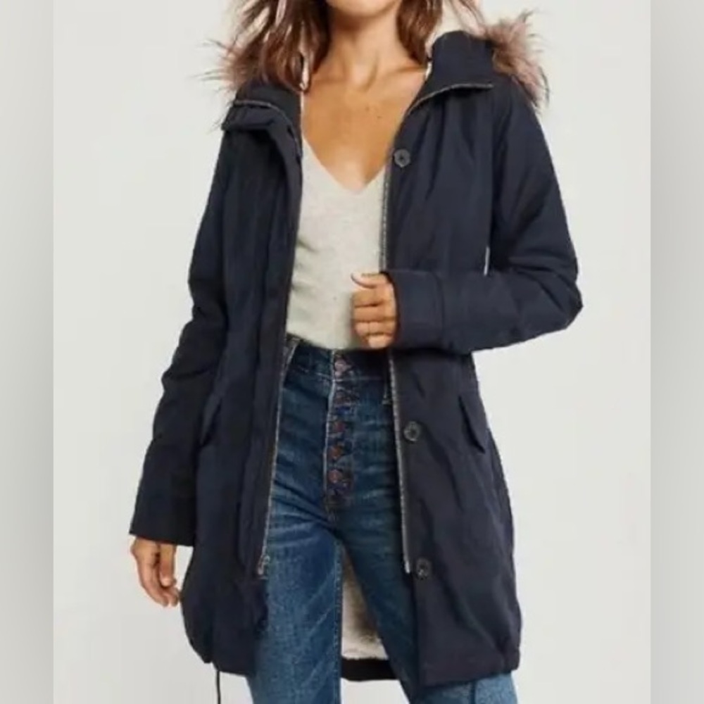 Abercrombie & Fitch Navy Blue Sherpa Lined Military Parka Jacket
